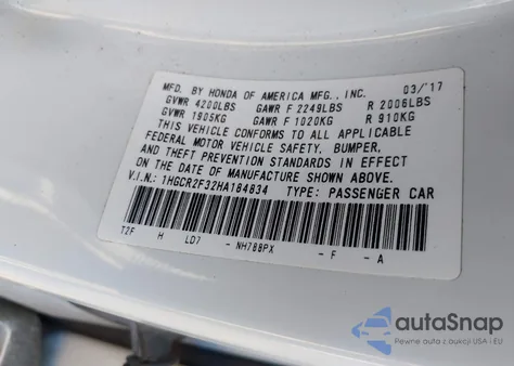 2017 Honda Accord Lx from USA, damaged, VIN 1HGCR2F32HA184834